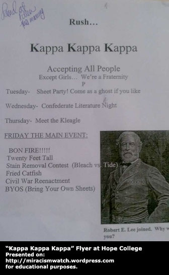 Ku Klux Klan Flyer at Hope College - Holland, Michigan